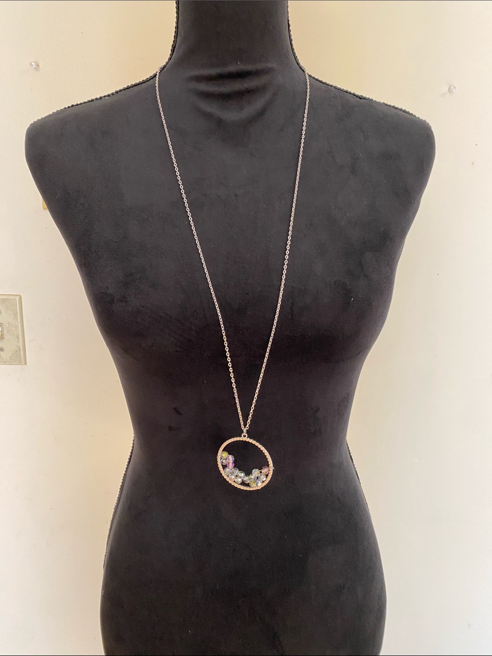 Galactic Glow Iridescent Silver Long Circle Pendant Necklace